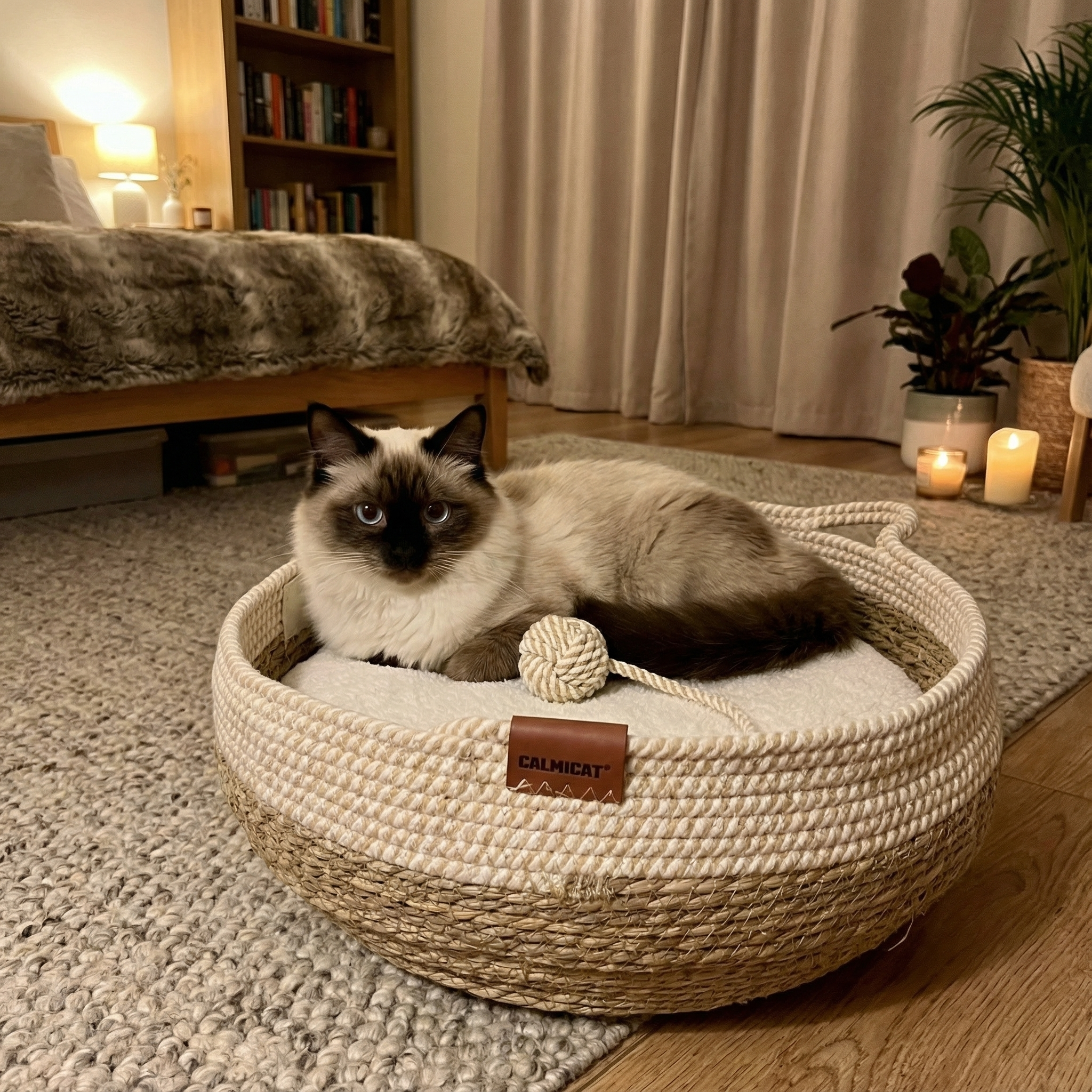 CalmiCat™ Instinct Cat Basket Bed (For Cats Who Ignore Beds)