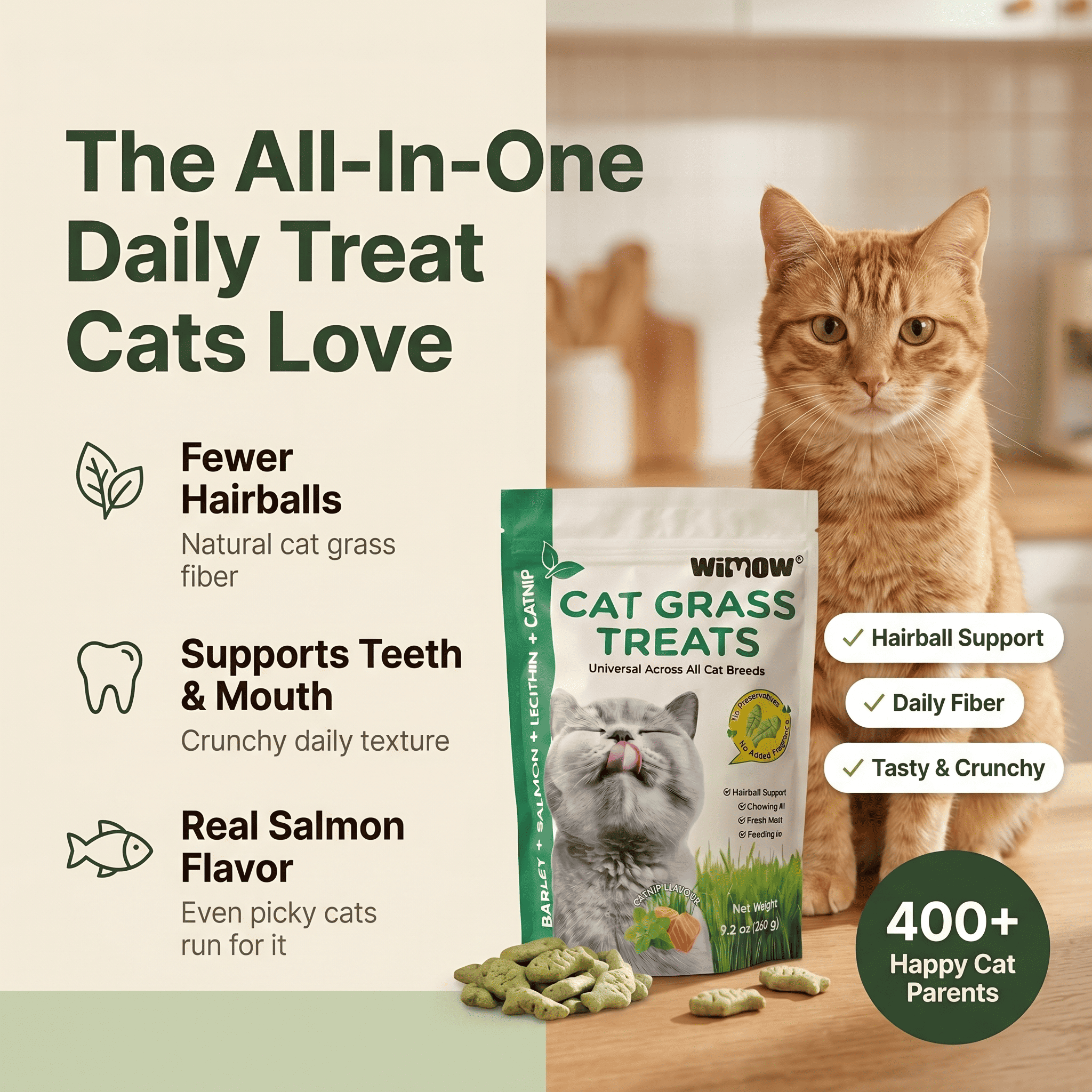 Feline Catgrass Crunchy Treats Cats Actually Eat Wimow™ - CalmiCat™