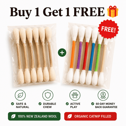 Kitty Q-Tip™ - 6 Pk | Durable for Chew, Cute Cat Toys Interactive Kitty for Boredom, Exercise, & Play | Filled w/Organic C - CalmiCat™