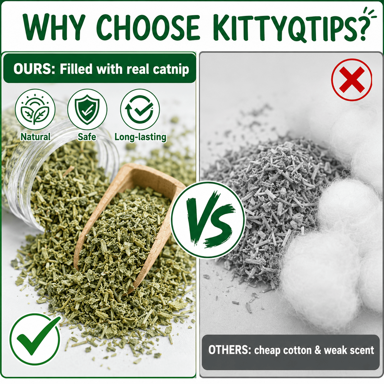 Kitty Q-Tip™ - 6 Pk | Durable for Chew, Cute Cat Toys Interactive Kitty for Boredom, Exercise, & Play | Filled w/Organic C - CalmiCat™