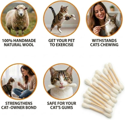 Kitty Q-Tips™ Giant Organic Catnip Swab Toy for Cats – 6-Pack | 6-Inch Interactive Cat Toy for Bored Indoor Cats, Chew & Play | 100% Natural New Zealand Wool Felt, Safe & Non-Toxic - CalmiCat™